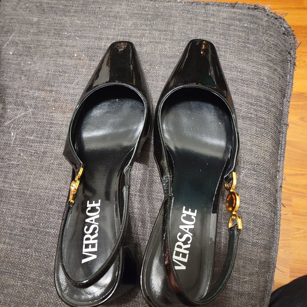 Worn once Versace black patent slingbacks - Picture 2 of 2